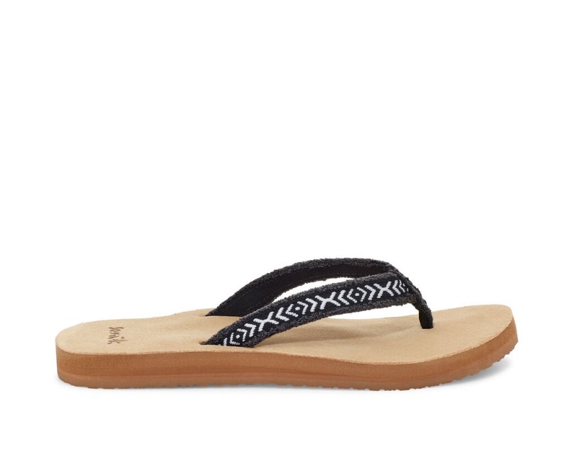 Sanuk Womens Fraidy Tribal Hemp Black / White Flip Flops | ONUEKD864